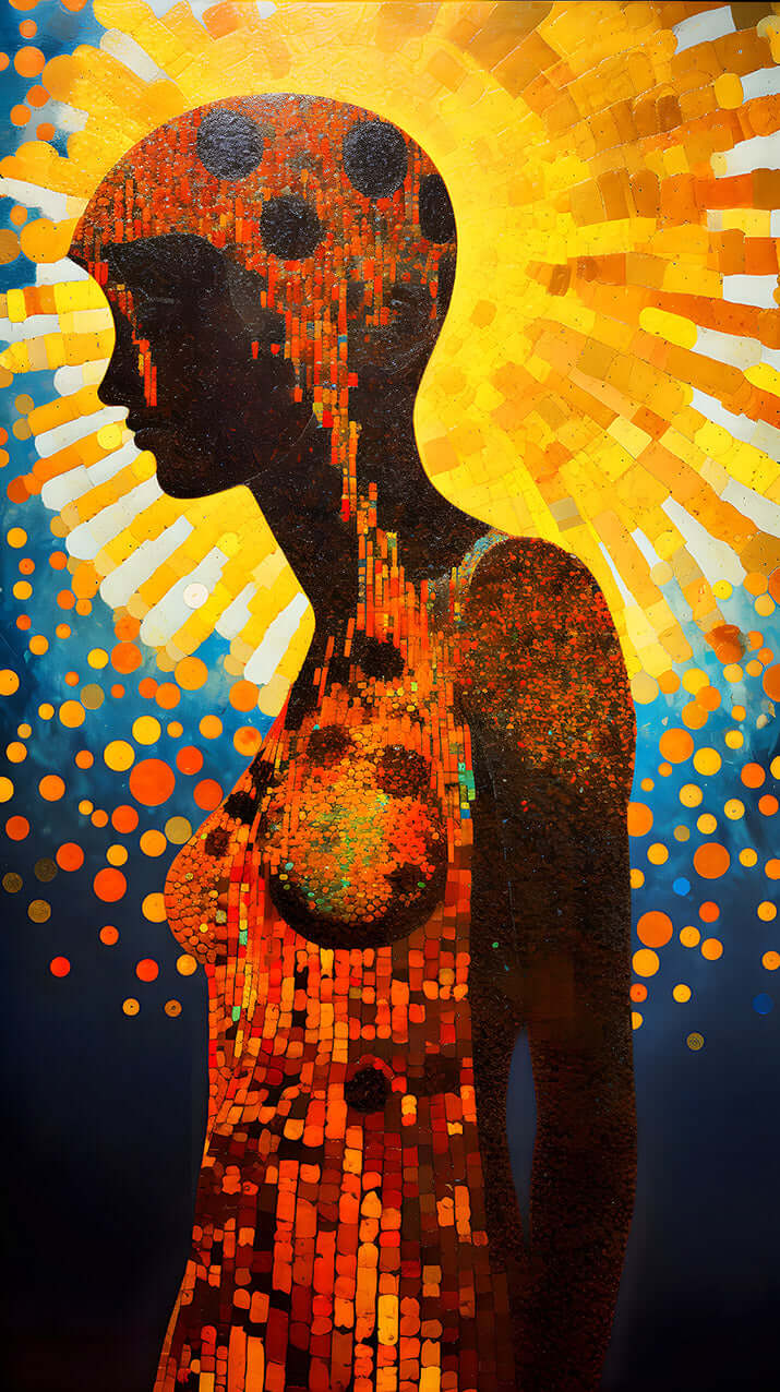 Radiant Mosaic Silhouette: Sunburst Woman Abstract Art | Digital Download ☀️