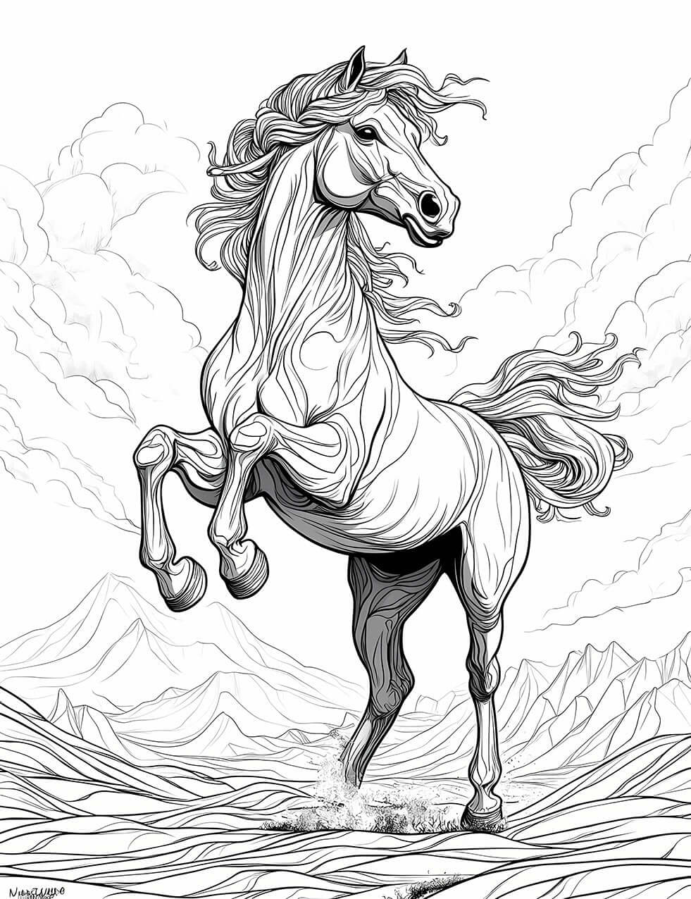 Rearing Horse Adult Coloring Page - Infinite Visibility