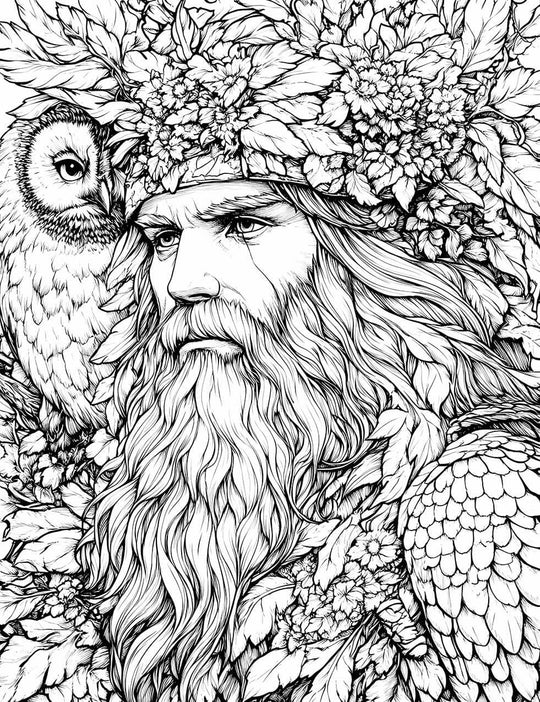 Regal Forest Guardian & Owl - Adult Coloring Page | Infinite Visibility