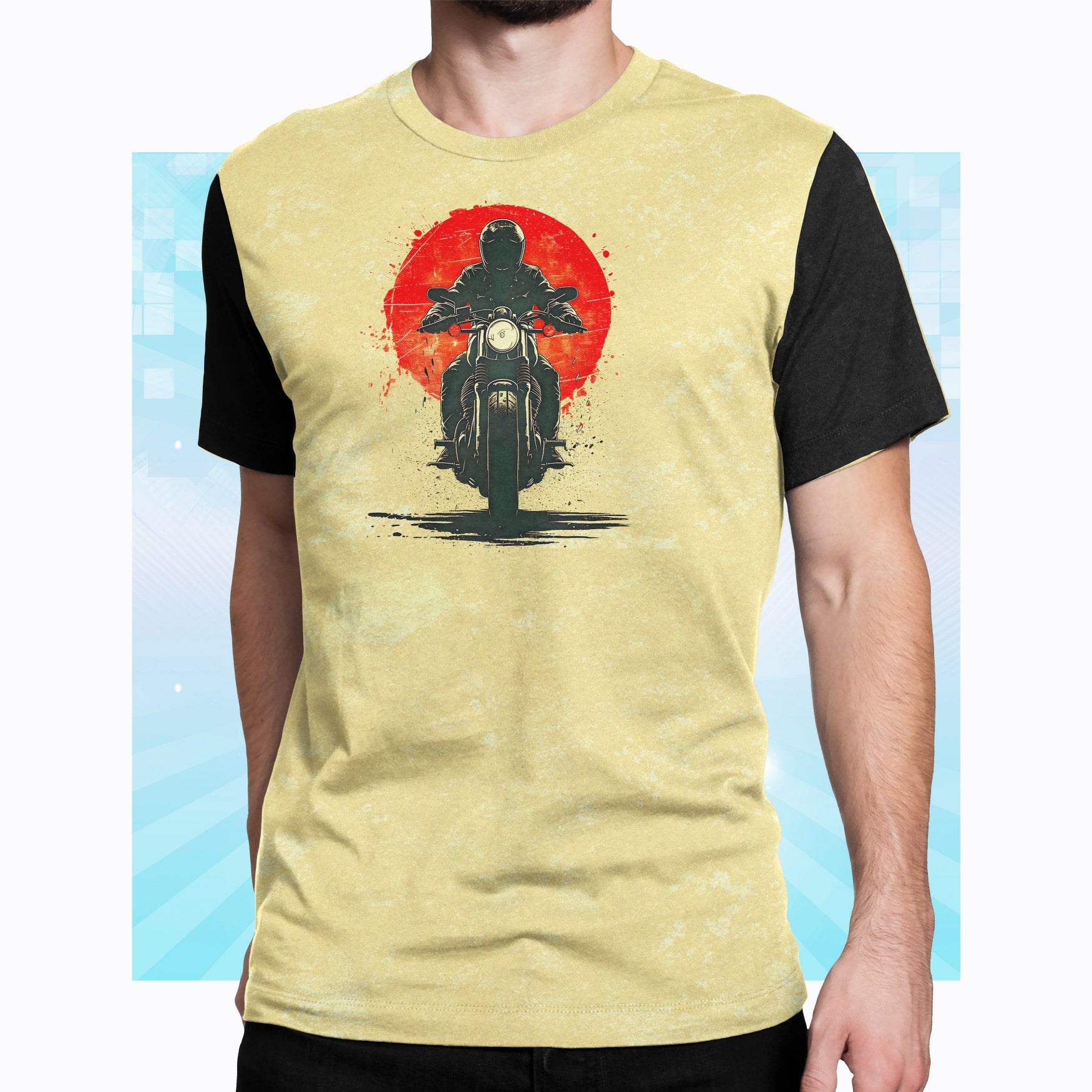 Ride into the Sunset - Motorcyclist Adventure Tee Unisex Cut & Sew Tee (AOP)