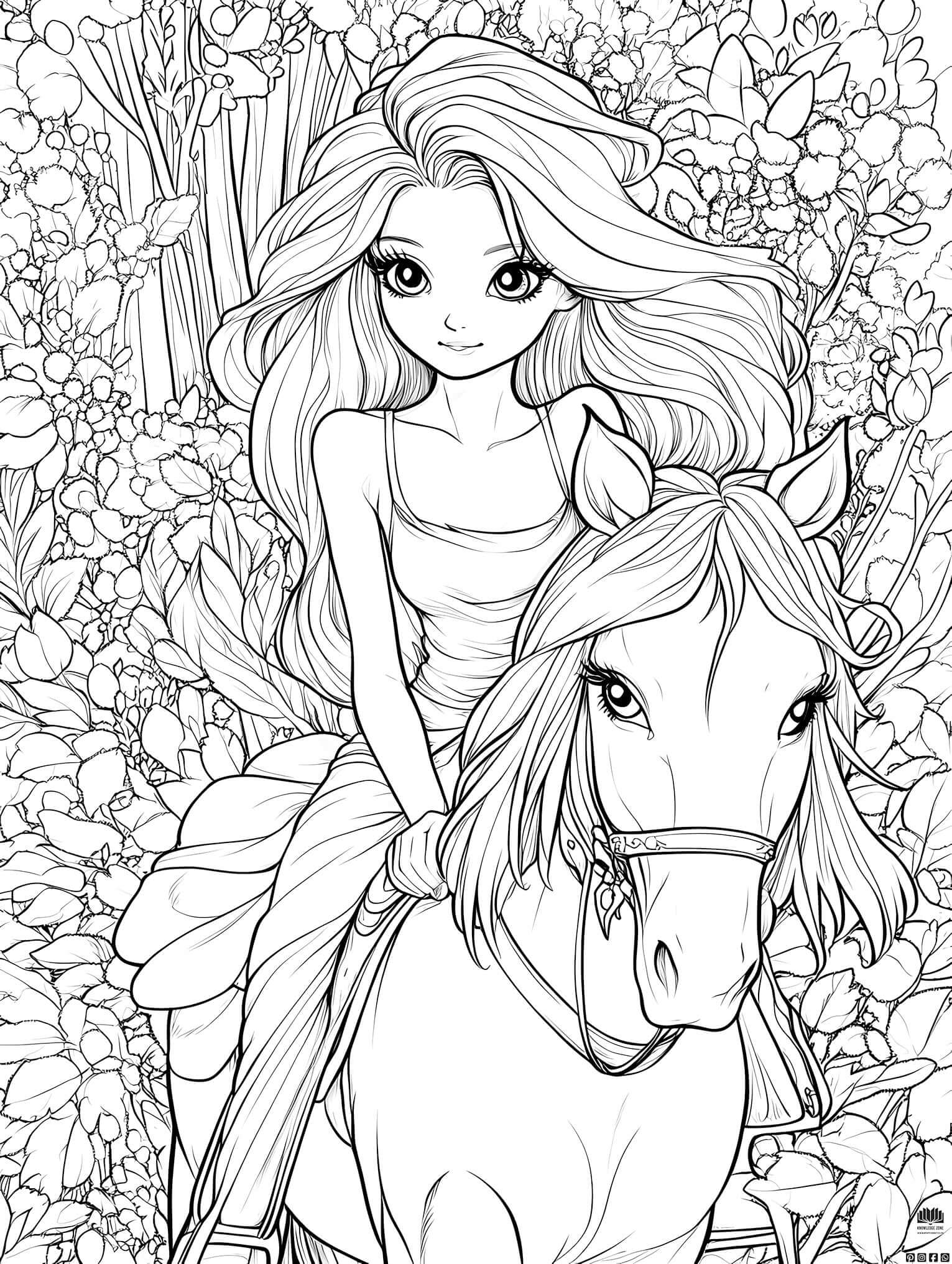 🎨 Ride into a World of Color with Our Free Garden Horseback Riding Coloring Page! 🐎🌸