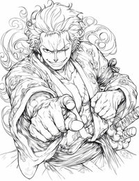 Roronoa Zoro Dynamic Pose Coloring Page – Exclusive One Piece Download