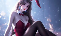 Alluring Anime Bunny digital art in a ruby red outfit, perfect for wallpapers and prints. Captivating design by Infinite Visibility.