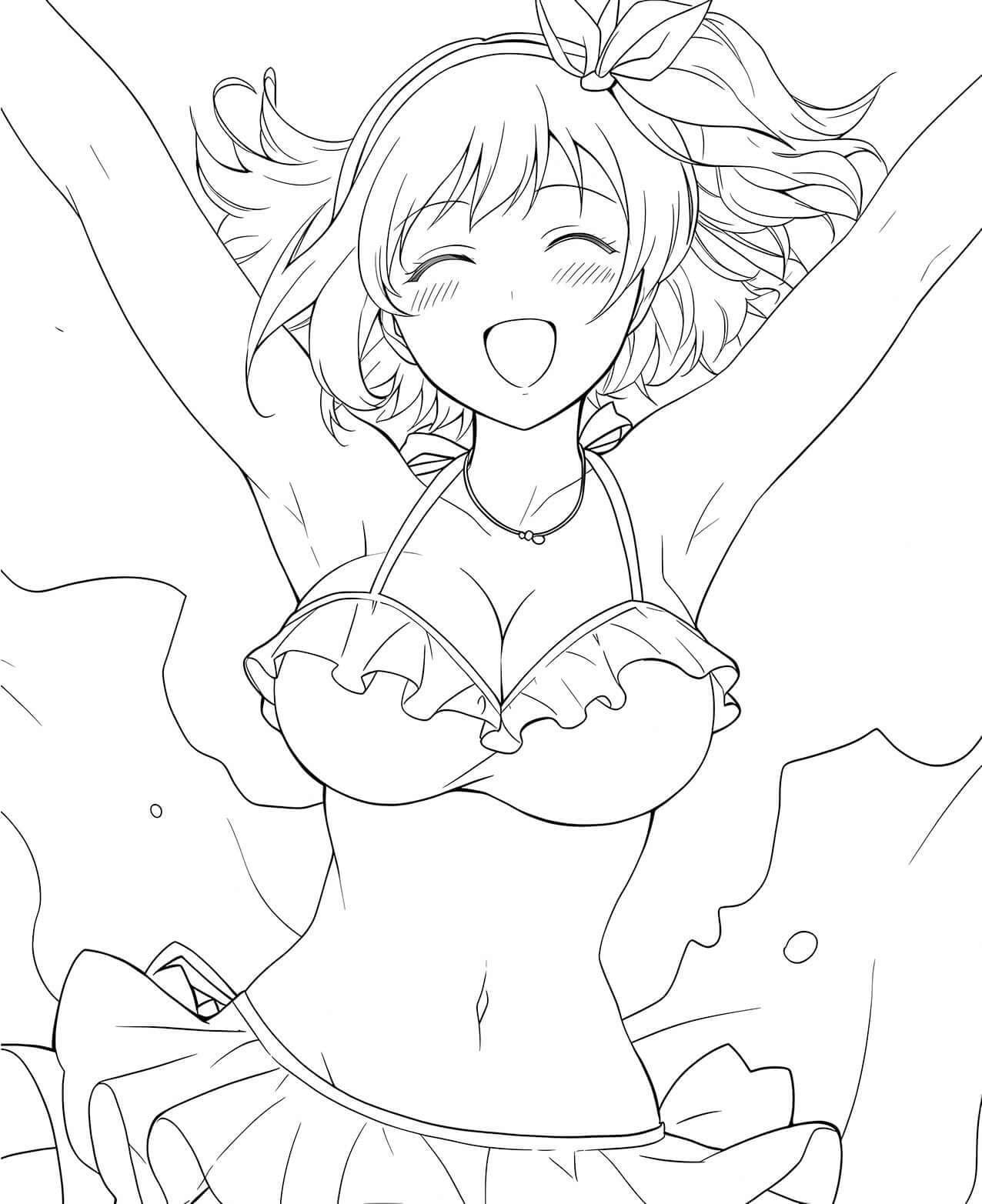 Ruffled Joy Anime Girl Beach Coloring Page - Infinite Visibility