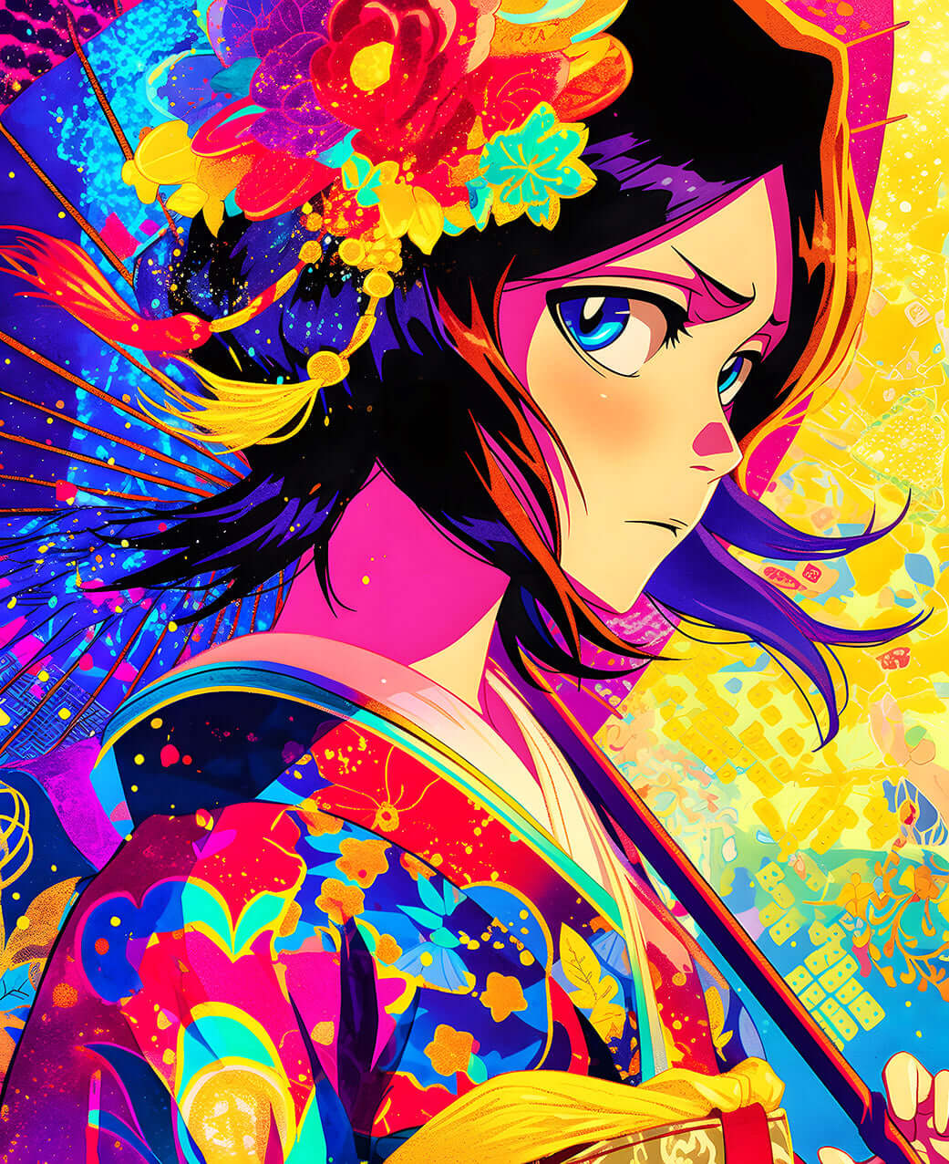 Rukia Kuchiki: Floral Elegance - Bleach Digital Art Print 🌸