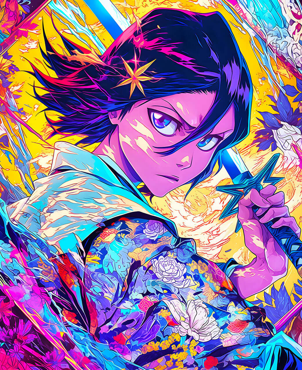 Rukia Kuchiki Warrior's Bloom - Bleach Digital Art Print 🌸⚔️