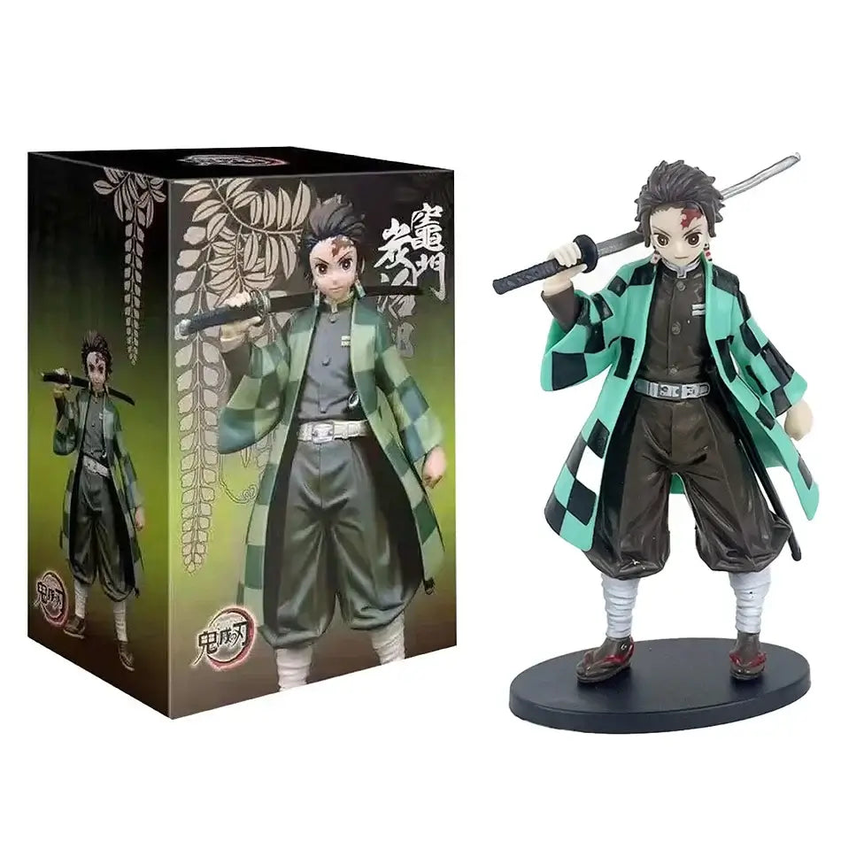 A highly detailed 16cm Demon Slayer Anime Figure made of premium PVC, showcasing Kamado Tanjiro in a dynamic warrior action pose for desktop decoration.