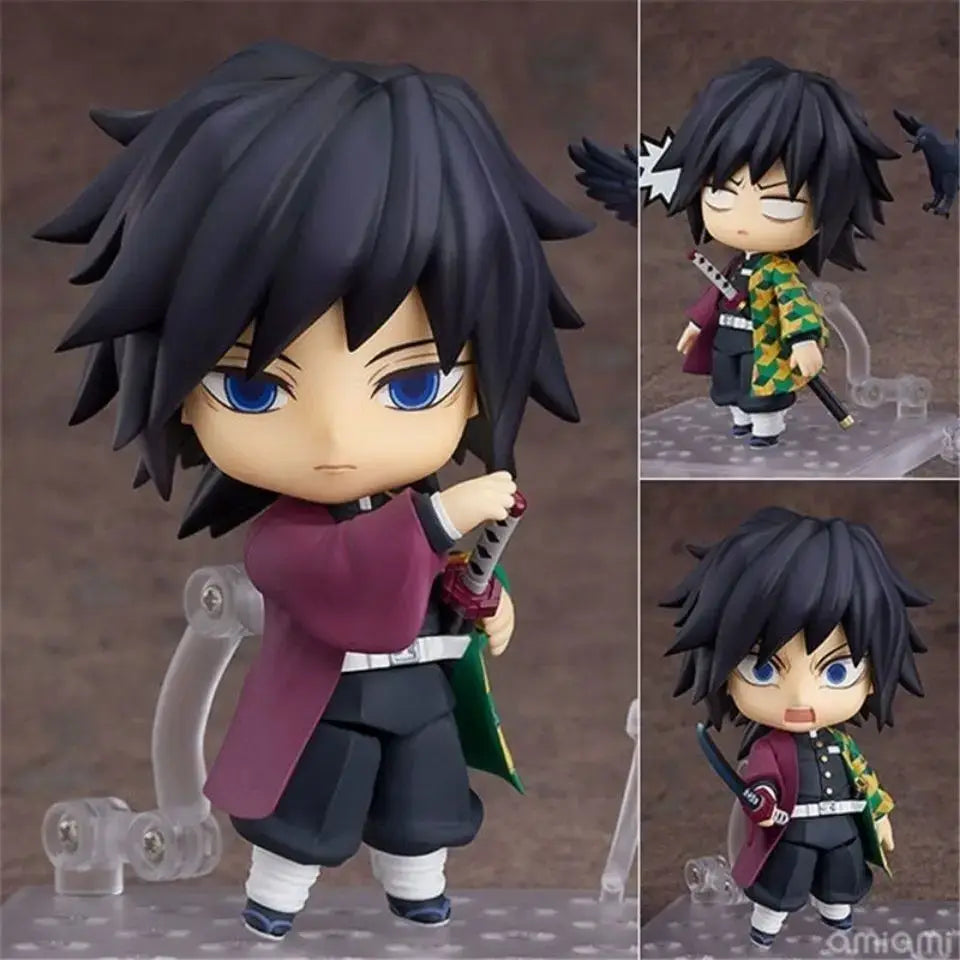 High-quality Demon Slayer Nendoroid Figures featuring Kamado Tanjiro, Nezuko, and Uzui Tengen posing for an upscale anime collection display.