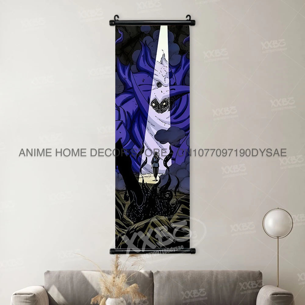 High-quality Uzumaki Naruto Posters wall art scroll featuring Sasuke Uchiha, Madara, and Might Guy for anime home decor.