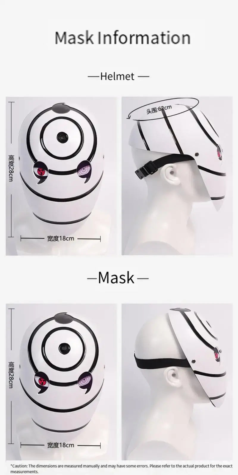 A highly imitative, high-gloss Obito Cosplay Mask featuring the Akatsuki Sharingan design for anime Halloween costumes and conventions.