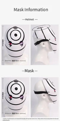 A highly imitative, high-gloss Obito Cosplay Mask featuring the Akatsuki Sharingan design for anime Halloween costumes and conventions.
