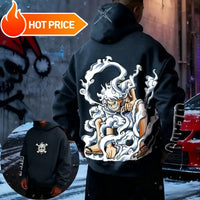 Luffy One Piece Oversized Cotton Hoodie featuring vibrant design on red fabric, perfect for stylish autumn and winter layering.