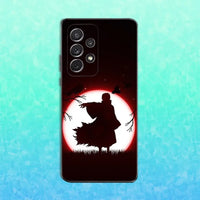 A black soft silicone Itachi Phone Case featuring Uchiha anime art, compatible with Samsung Galaxy S25, S24, S23, S22 Ultra and Plus models.