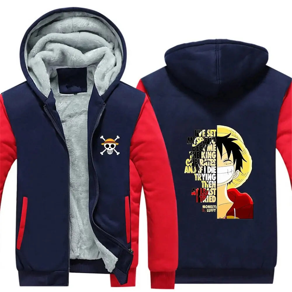 Luffy One Piece Zip-Up Fleece Hoodie | Winter Jacket