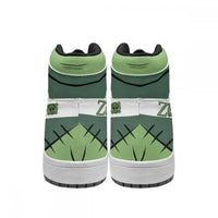 A pair of custom One Piece Basketball Shoes featuring anime designs of Luffy and Zoro, suitable as unisex sneakers.