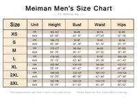 Natsu Dragneel Fairy Tail Cosplay Costume Blue Black Meiman Men's Size Chart showing height, bust, waist, and hips measurements for sizes XS to 3XL.