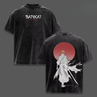 Bleach T-Shirt Vintage Washed Anime Streetwear oversized nylon-cotton blend Y2K hip-hop Bleach anime graphic washed finish applique unisex S to XXXL front view