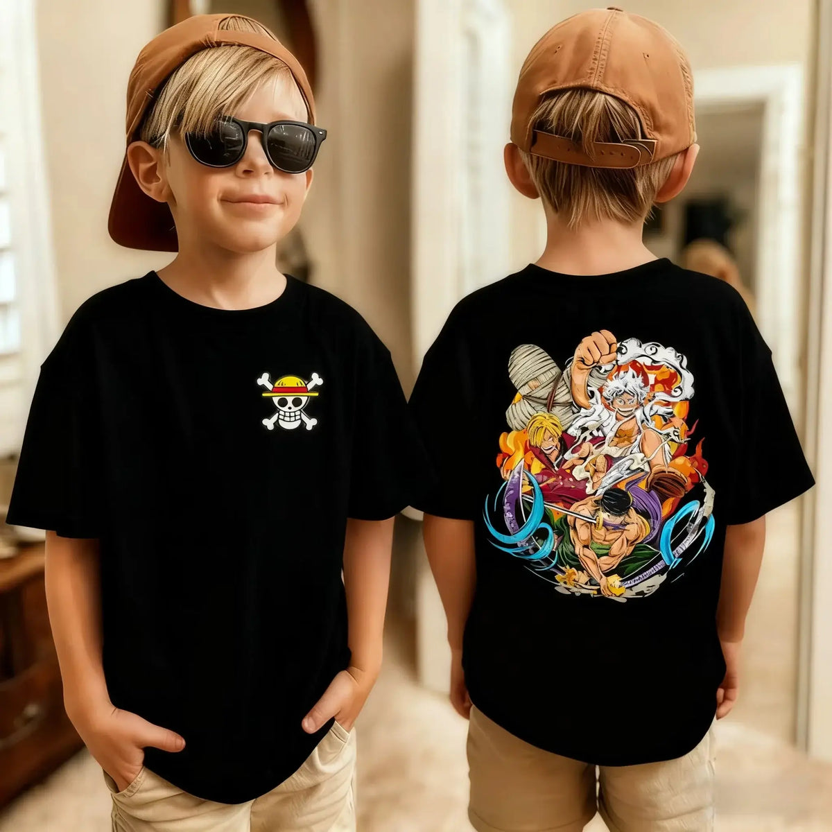 One Piece Kids T-Shirt Anime Luffy Zoro Chopper short sleeve cotton summer tee boys girls ages 7-13