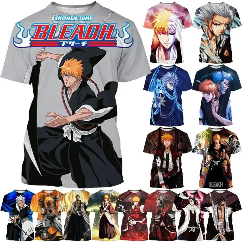 A 3D printed Ichigo Kurosaki T-shirt featuring a cool Japanese anime graphic, loose fit summer fashion for men and women.