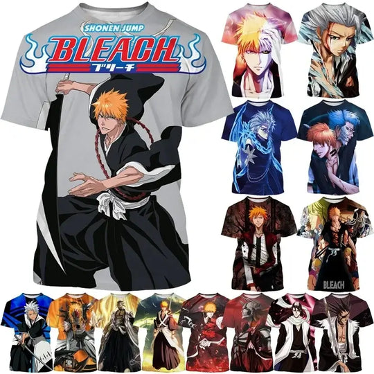 A 3D printed Ichigo Kurosaki T-shirt featuring a cool Japanese anime graphic, loose fit summer fashion for men and women.