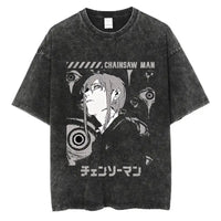 Chainsaw Man Power Print T-Shirt Y2K Harajuku washed cotton unisex anime tee men women
