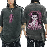 A vintage washed Demon Slayer Serpent Hashira Iguro Obanai T Shirt in a casual, oversized style for men and women.