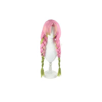 A complete Mitsuri Kanroji Cosplay Costume featuring the white haori, black uniform dress, and pink-green gradient wig for adults and children.