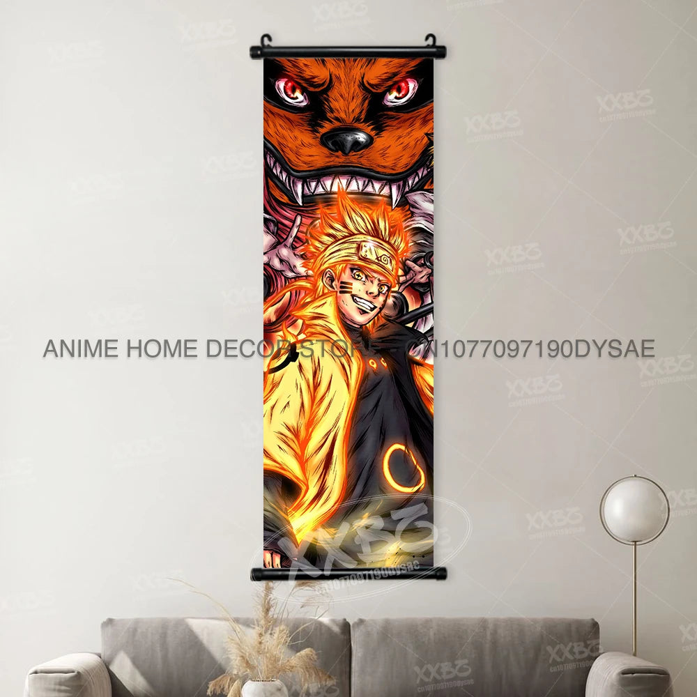 High-quality Uzumaki Naruto Posters wall art scroll featuring Sasuke Uchiha, Madara, and Might Guy for anime home decor.