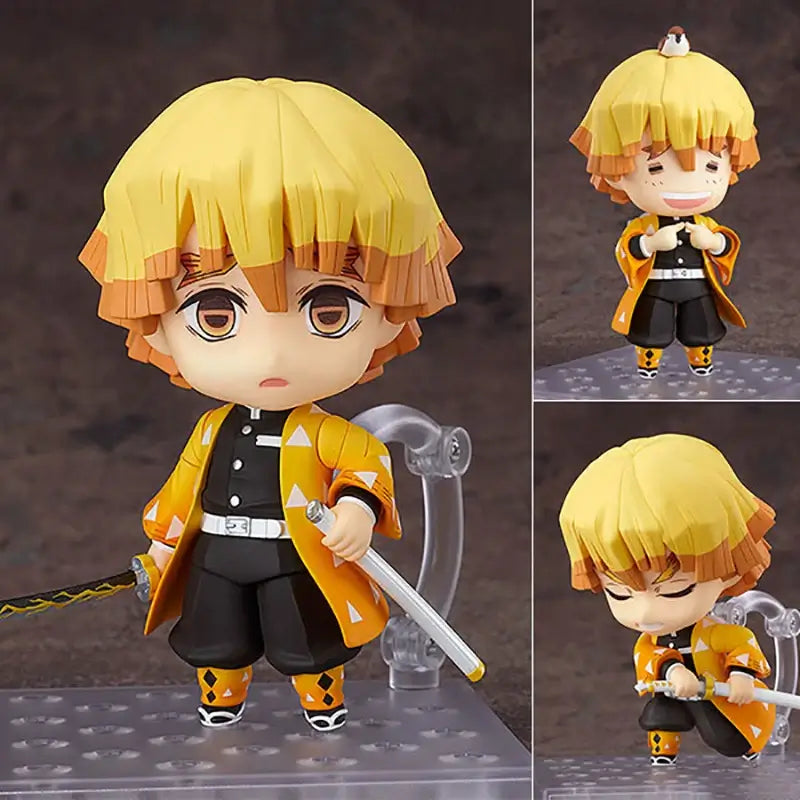 High-quality Demon Slayer Nendoroid Figures featuring Kamado Tanjiro, Nezuko, and Uzui Tengen posing for an upscale anime collection display.