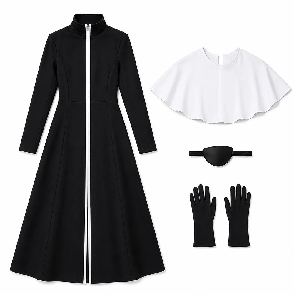 Aizen Sousuke TYBW Cosplay Costume black robe with white shoulder cape and gloves, perfect for conventions.