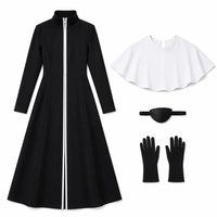 Aizen Sousuke TYBW Cosplay Costume black robe with white shoulder cape and gloves, perfect for conventions.