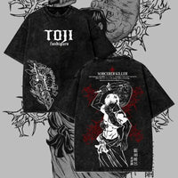 Dark Manga Pattern T-Shirt oversized unisex Japanese anime streetwear graphic tee for adult manga fans front view