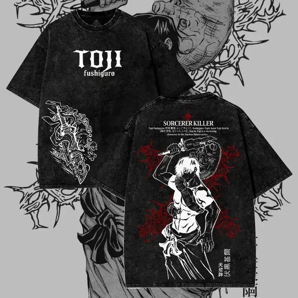Dark Manga Pattern T-Shirt oversized unisex Japanese anime streetwear graphic tee for adult manga fans front view
