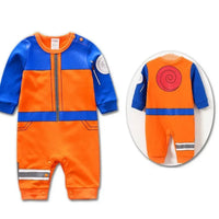 A newborn infant wearing one of the Anime Baby Rompers, a cosplay costume available in Akatsuki, Nezuko, and Tanjirou styles.
