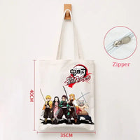 A durable Demon Slayer Canvas Bag featuring Kamado Nezuko and Tanjiro anime graphics, designed as a zipper tote for students and shoppers.