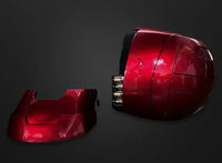 A wearable AutoKing Iron Man Helmet (Mk5) featuring voice-controlled opening face plates and glowing LED eyes for adult cosplay and display.