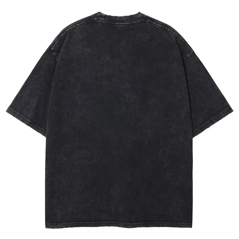 Men's vintage Naruto Rock Lee Streetwear T Shirt in a washed black style, featuring an anime graphic of the taijutsu master.