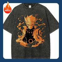 A vintage-style Naruto Washed T-Shirt made of premium distressed cotton, featuring a retro Japanese anime graphic for summer streetwear.
