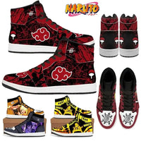 Pair of trendy Naruto High Top Sneakers made of durable PU leather, featuring anime cartoon designs for casual street sports and basketball.