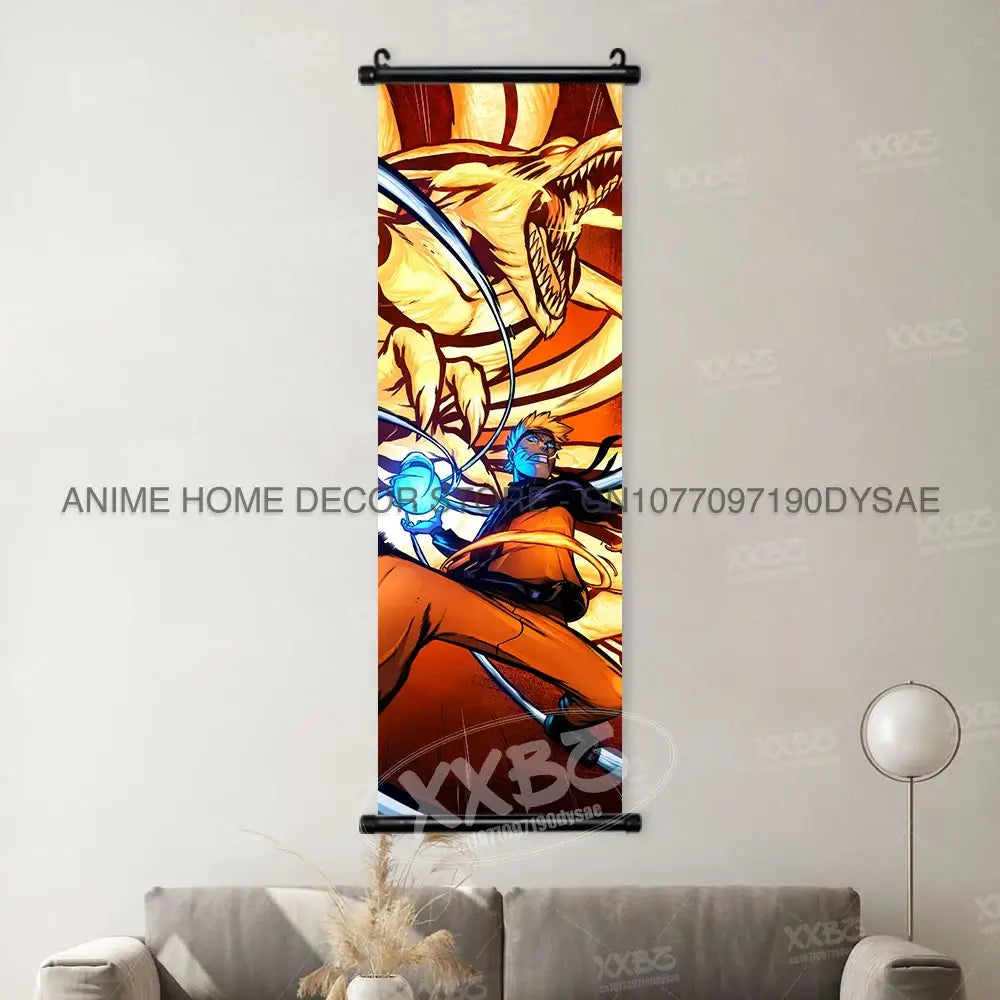 High-definition Naruto Posters hanging scroll featuring Uzumaki Naruto, Uchiha Sasuke, and Madara for anime home wall decoration.