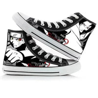 Trendy high-top Naruto Canvas Shoes featuring cool graffiti personality prints of Sasuke Uchiha, Itachi, and Kakashi for men and women.