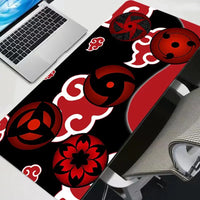 A high-quality Akatsuki Naruto Mouse Pad featuring the iconic red clouds, designed as a large gaming desk mat for keyboard and mouse setups.