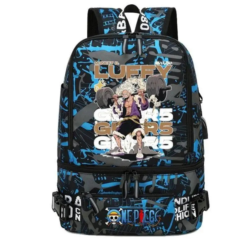 One Piece Anime Polyester School Travel Backpack featuring Luffy design, ideal for students age 14+, original packaging.