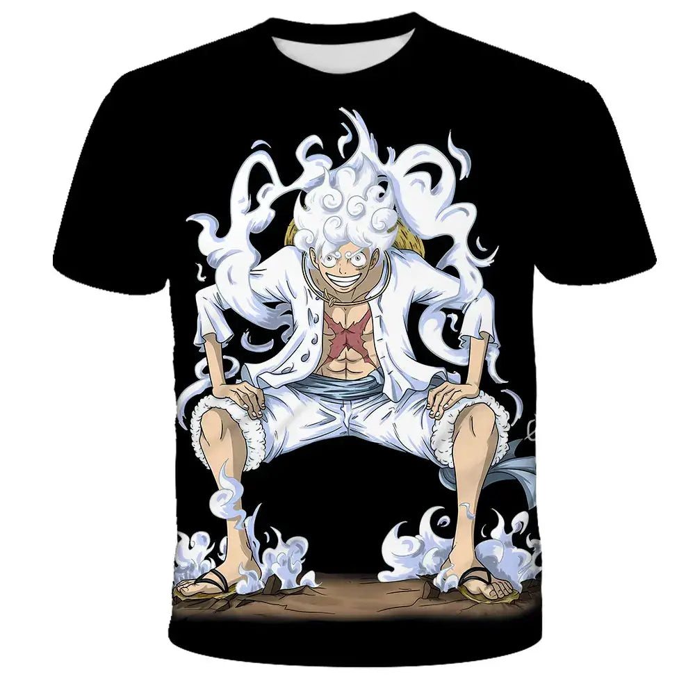 A casual One Piece Luffy T-shirt featuring a cartoon Monkey D. Luffy graphic, designed as a loose, breathable short-sleeve top for men and boys.