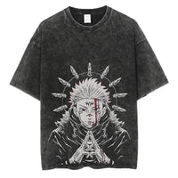 A vintage-style Anime Washed T-shirt made of 100% cotton, featuring an oversized Harajuku streetwear fit for men and women.