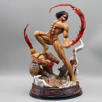 A highly detailed 29cm Eren Jaeger Figure made of premium PVC, showcasing the Attack on Titan protagonist in a dynamic pose for anime desktop decoration.