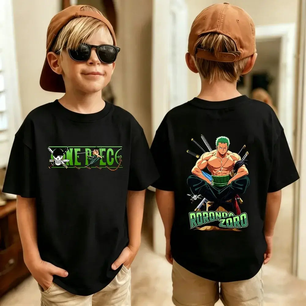 One Piece Kids T-Shirt Anime Luffy Zoro Chopper short sleeve cotton summer tee boys girls ages 7-13