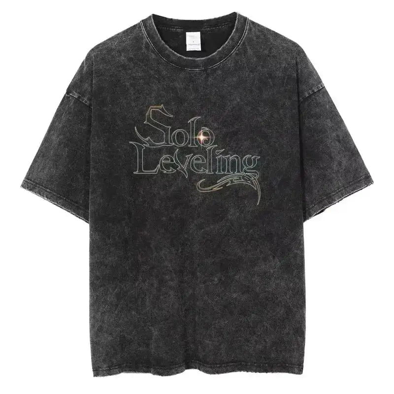 A hot unisex and plus size Solo Leveling Sung Jin-Woo Printed T Shirt in a washed cotton Harajuku style.