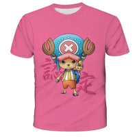 A 3D printed One Piece Luffy T-Shirt featuring a dynamic cartoon cosplay graphic of Monkey D. Luffy for boys' summer fashion.