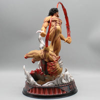 A highly detailed 29cm Eren Jaeger Figure made of premium PVC, showcasing the Attack on Titan protagonist in a dynamic pose for anime desktop decoration.